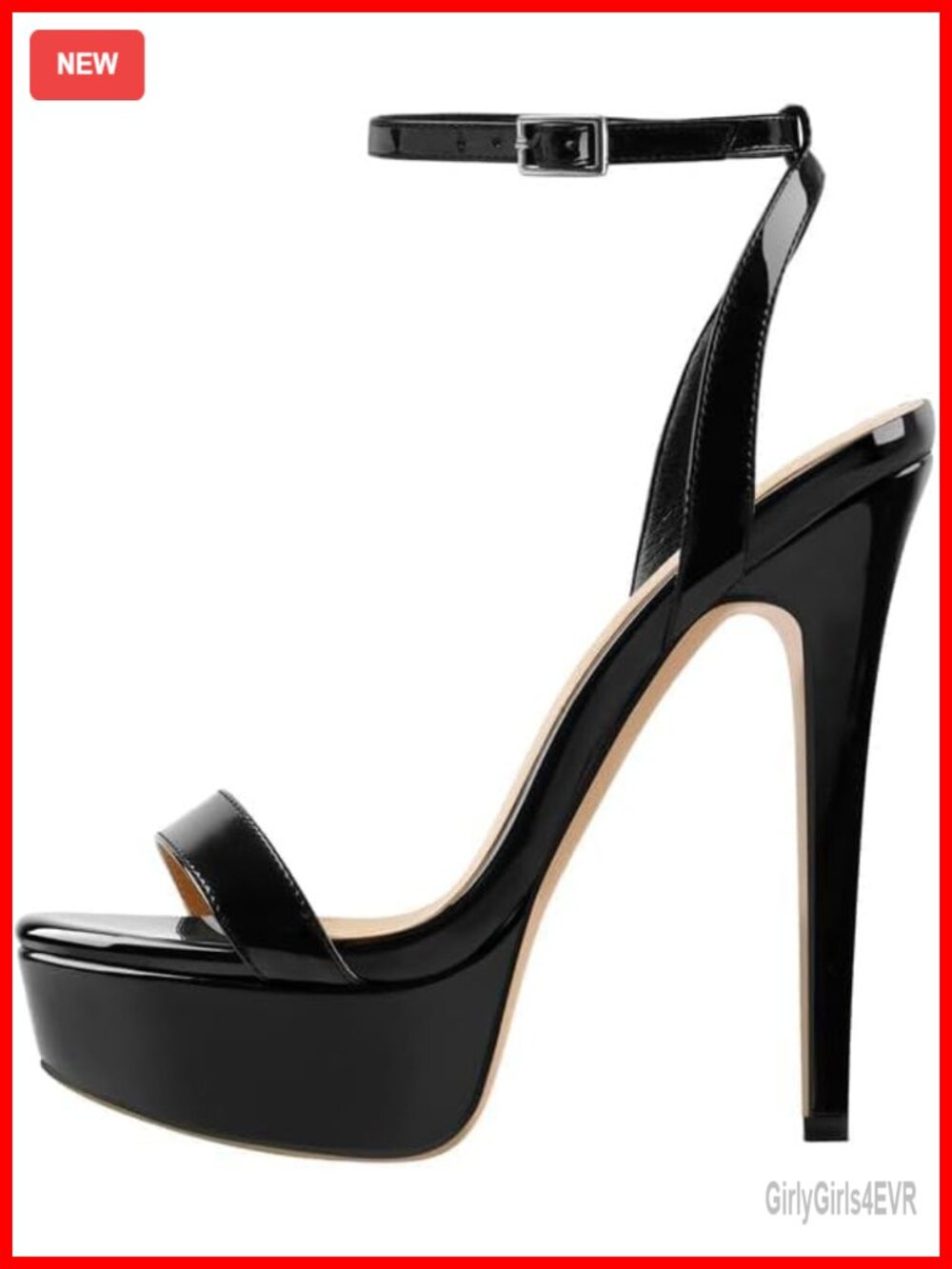 Platform Stiletto High Heels Open Toe Ankle Strap Faux Leather Heeled Sandals